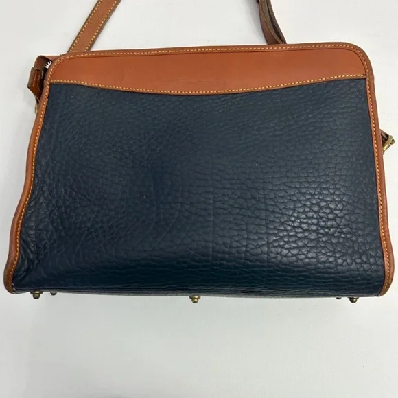 Vintage Dooney & Bourke All Weather Leather Crossbody/Satchel in Dk Blue/Tan - Picture 4 of 16